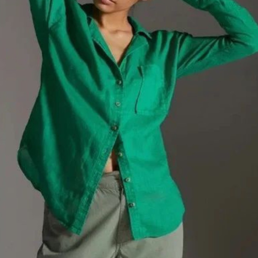 Maeve by ANTHROPOLOGIE Vibrant Green Button-Down Shirt Preloved
